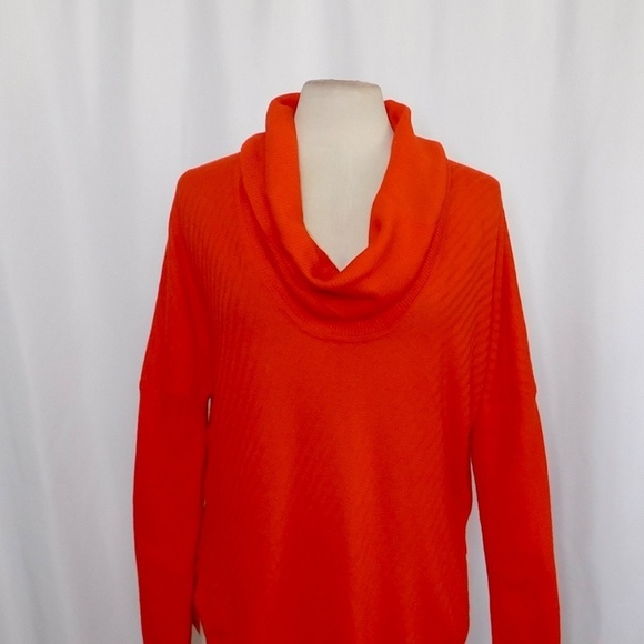ST. JOHN Red Orange Cowl Neck Wool Asymmetrical Pullover Sweater Knitwear Medium - Picture 4 of 12